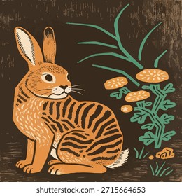 Kaninchen in Wald Volkskunst Illustration