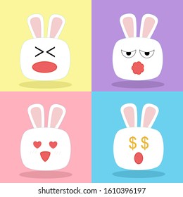 Rabbit four face colorful vector.
