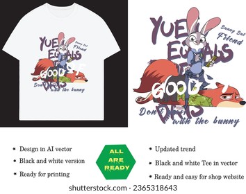 Rabbit and fox animals, vector design for t shirt pringitng