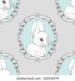 Rabbit in the frame. Seamless background. Hand drawing. Vector illustration PS10