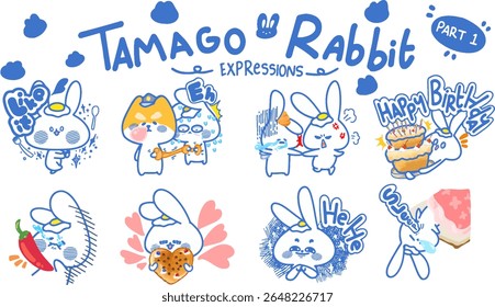 Rabbit with fried egg on her head
There are 8 little stickers of this cute rabbit and her friends