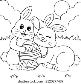 Rabbit With Friend Holding Easter Egg Coloring 