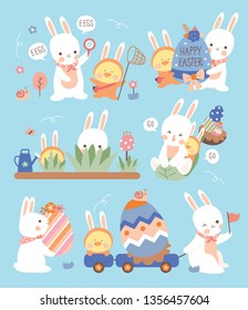 rabbit and friend hunting easter eggs.
