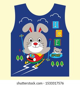 rabbit and friends are doing ice sports, cartoon vector illustration