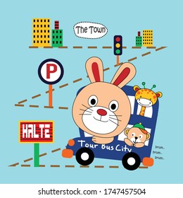 rabbit and friends are touring around the city