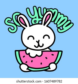 RABBIT WITH A FRUIT, SLOGAN PRINT VECTOR
