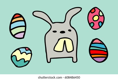 rabbit funny,happy Easter eggs isolated on background. vector illustration