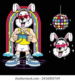 RABBIT GAME RETRO DISCO GYM GAMER BOY