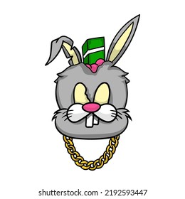 Rabbit Gangster Dollar And Edgy Logos Style Streetwear Design Grey Gold Color Commercial Use