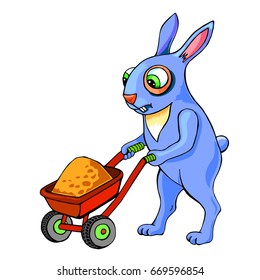Rabbit with a garden wheelbarrow