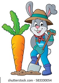 Imagen 1 del tema del jardinero de conejo - ilustración del vector eps10.