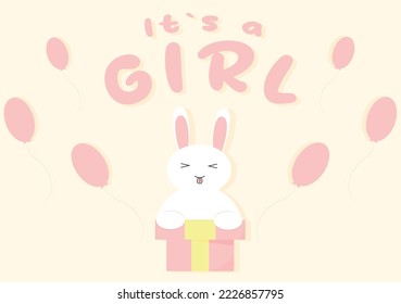 Rabbit for a gender party. It's a girl. Cute rabbit for a gender party. Vector illustration