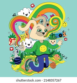 Rabbit Get High, smoking a joints and have psychedelic hallocinations with other rabbits and objects