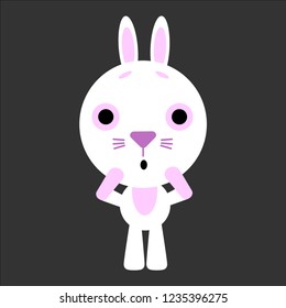 Rabbit gets scared. Cute cartoon character. Gray background. Flat design. Vector illustration