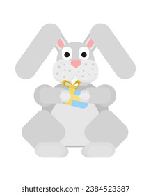 rabbit with a gift box kind character in flat style bright. flat picture stock vector