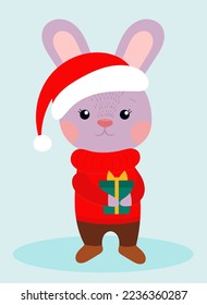 rabbit with gift box. Merry Christmas And Happy New Year