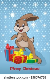 rabbit with gifts on a blue background