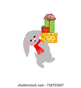 Rabbit with gifts on the white background. Vector illustration
