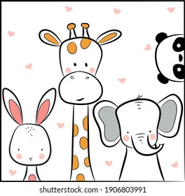 rabbit, giraffe, elephant and panda
