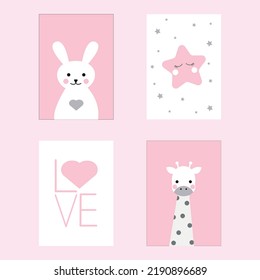 Rabbit Giraffe Stardust Baby Animal Wall Art Prints Canvas Painting Watercolor Paint Kids Decor For Girls Bedroom Decor