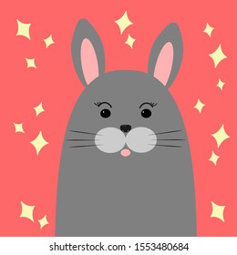 Rabbit girl in cartoon style. The animal is gray. Vector. Decor element, children's illustration.