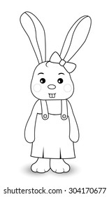 Rabbit girl  in overalls on a white background