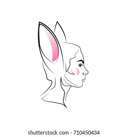 Rabbit girl. Portrait. Vector illustration. Hare. Logo.