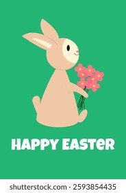 Rabbit gives flowers. For poster, card, banner, discount, special offer, cover, menu, advertising. Vector illustration EPS10 
