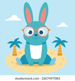 rabbit with glass chill enjoying beach