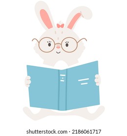 Rabbit with glasses reading book