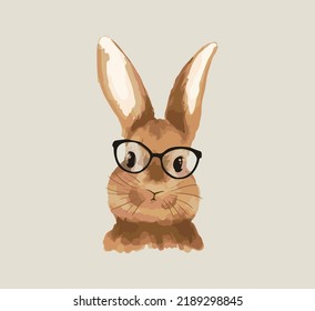 rabbit in glasses in the style of a watercolor print