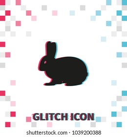 Rabbit  glitch effect vector icon.