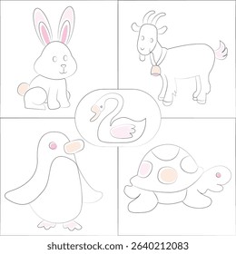 Rabbit, Goat, Swan, Penguin, Tortoise – Elegant Animal Line Art Vector Pack