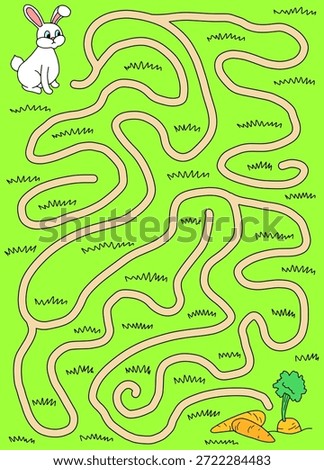 Rabbit goes to the carrot maze graphic color sketch vertical illustration vector 