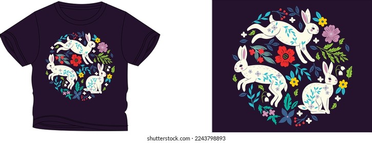 rabbit in gradan t-shirt design background color is a drak-purple and t-shirt color is a drak-purple beautiful color and beautiful design