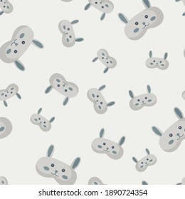 Rabbit gray color geometric seamless pattern on white background. Children graphic design element for different purposes. Flat vector illustration.