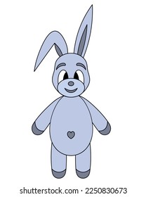 Rabbit. Gray hare with a cute belly. Color vector illustration. Isolated background. Cartoon style. Animal navel in the shape of a heart. Small fluffy with long ears. Idea for web design, banner