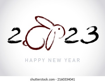 Rabbit. Greeting card design template with Chinese calligraphy for 2023 New Year of the rabbit. Lunar new year 2023. Zodiac sign for greetings card, invitation, posters, banners, calendar