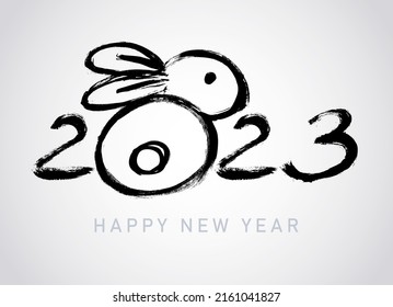 Rabbit. Greeting card design template with Chinese calligraphy for 2023 New Year of the rabbit. Lunar new year 2023. Zodiac sign for greetings card, invitation, posters, banners, calendar