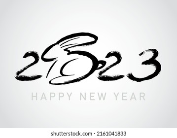 Rabbit. Greeting card design template with Chinese calligraphy for 2023 New Year of the rabbit. Lunar new year 2023. Zodiac sign for greetings card, invitation, posters, banners, calendar