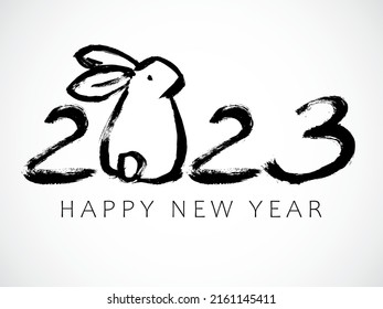 Conejo. Plantilla de diseño de tarjetas de felicitación con caligrafía china para el año nuevo 2023 del conejo. Año nuevo lunar 2023. Signo de zodiaco para tarjeta de saludos, invitación, afiches, banners, calendario