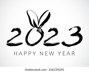 Rabbit. Greeting card design template with Chinese calligraphy for 2023 New Year of the rabbit. Lunar new year 2023. Zodiac sign for greetings card, invitation, posters, banners, calendar