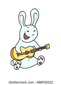 Rabbit with guitar. Cute animal vector