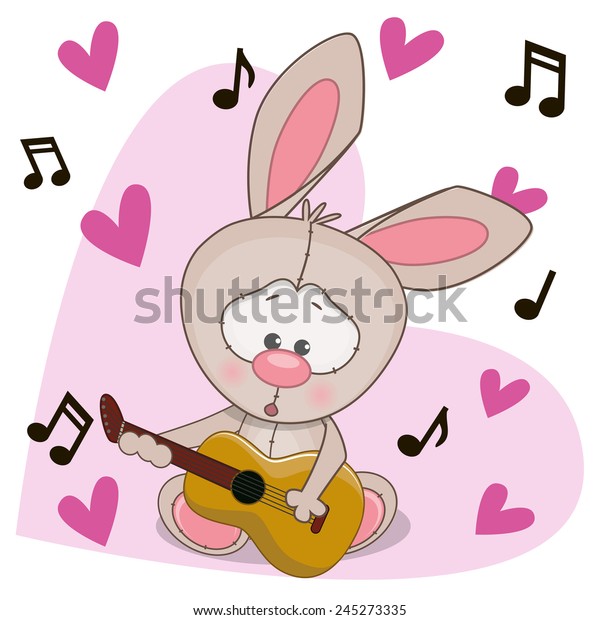 Rabbit Guitar On Background Music Hearts: vetor stock (livre de