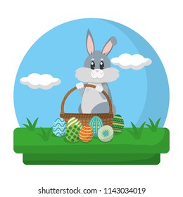 rabbit with hamper and eggs easter decoration