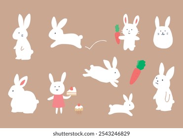 Rabbit hand drawn illustration set