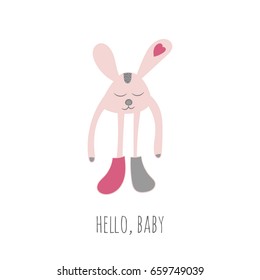 Rabbit in hand drawn style for cards, fabric and nursery decor. Vector illustration. Isolated on white background