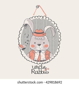 Rabbit/ hand drawn vector illustration of cute rabbit in frame/can be used for kid's or baby's shirt design/fashion print design/fashion graphic/t-shirt/kids wear