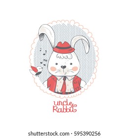 Rabbit/ hand drawn vector illustration of cute rabbit in frame/can be used for kid's or baby's shirt design/fashion print design/fashion graphic/t-shirt/kids wear