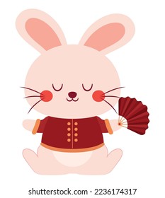 rabbit with a hand fan over white